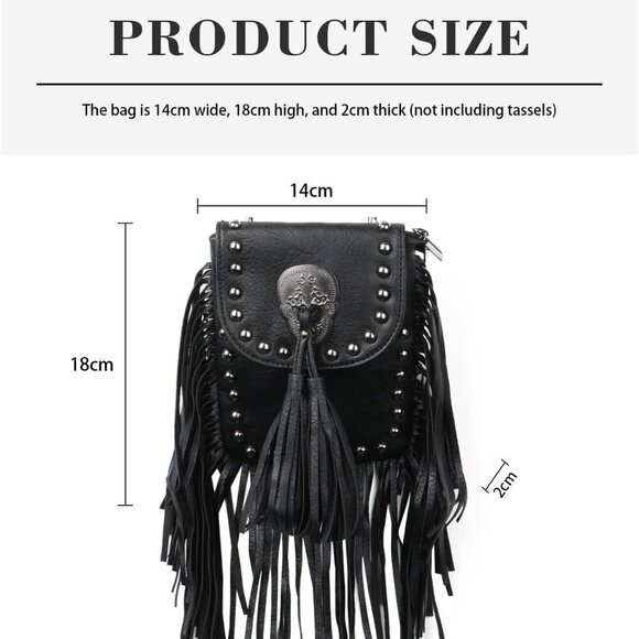 Leather Skull Fringe Purses for Women Black Tassel Shoulder Crossbody Bag Unique - Picture 2 of 6
